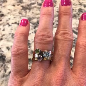 Brass Silver Stacker Ring Size 6.5 with stones